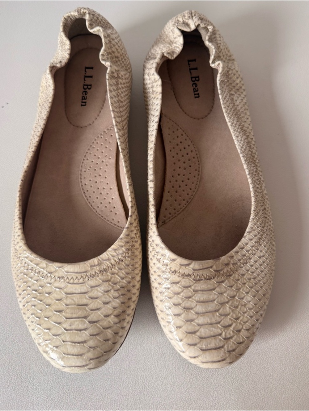 L.L. Bean Women's Cream Snake Skin Ballet Flats 7.5